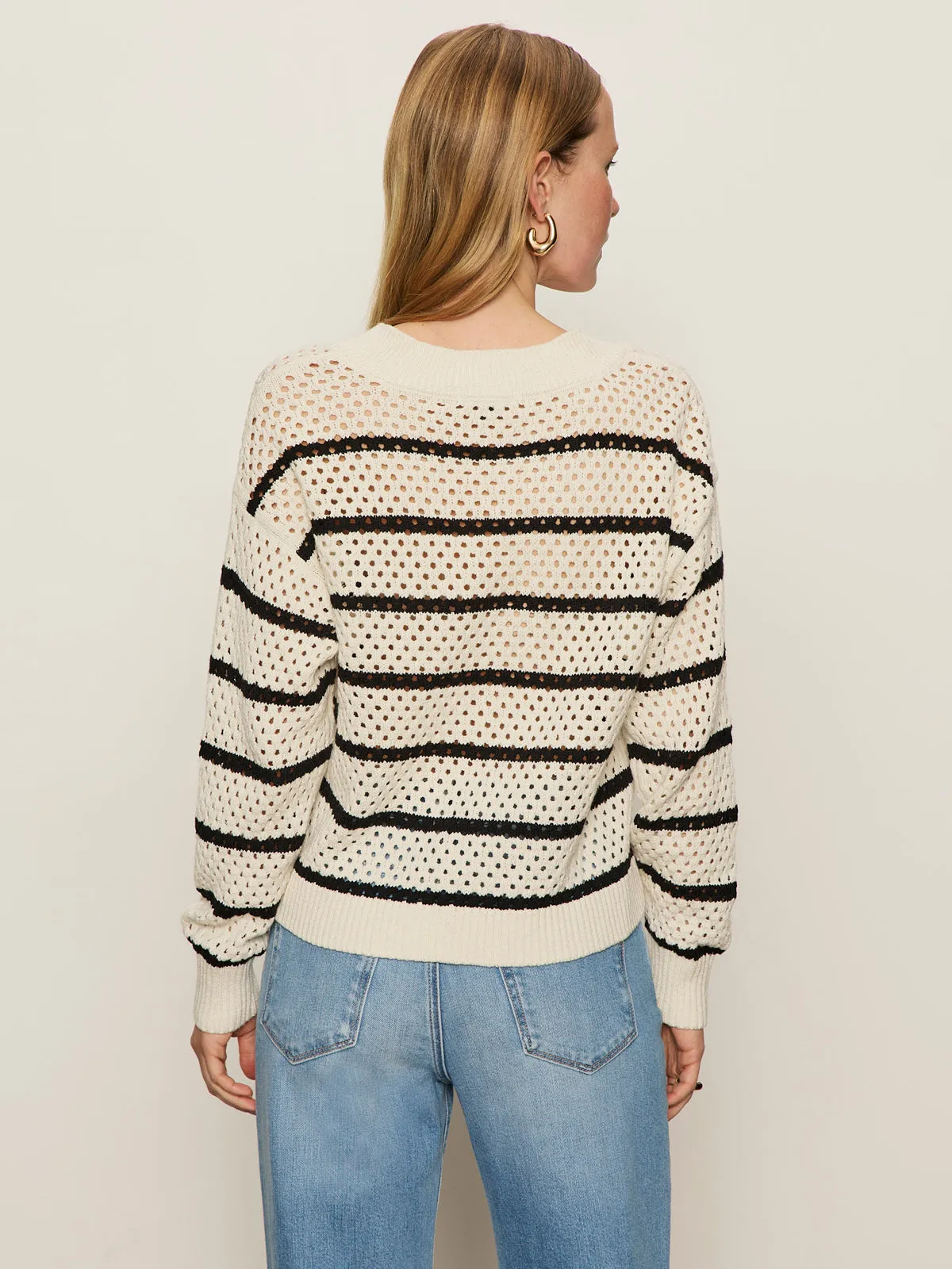 Relax Fit Design Outdoor Adventure Airy Openwork Sweater Chalk Black Stripe