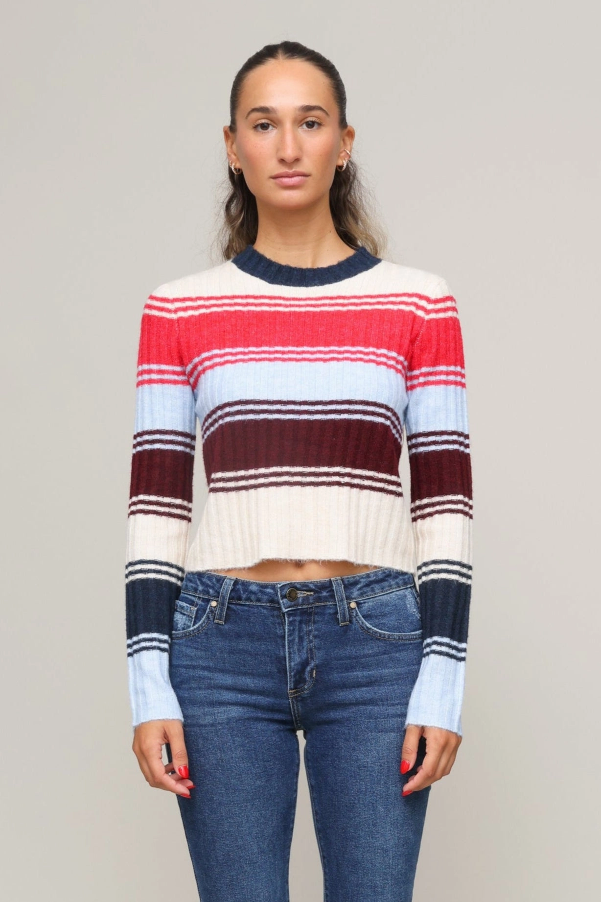 Alaina Stripe Sweater Breathable Mesh Paneling