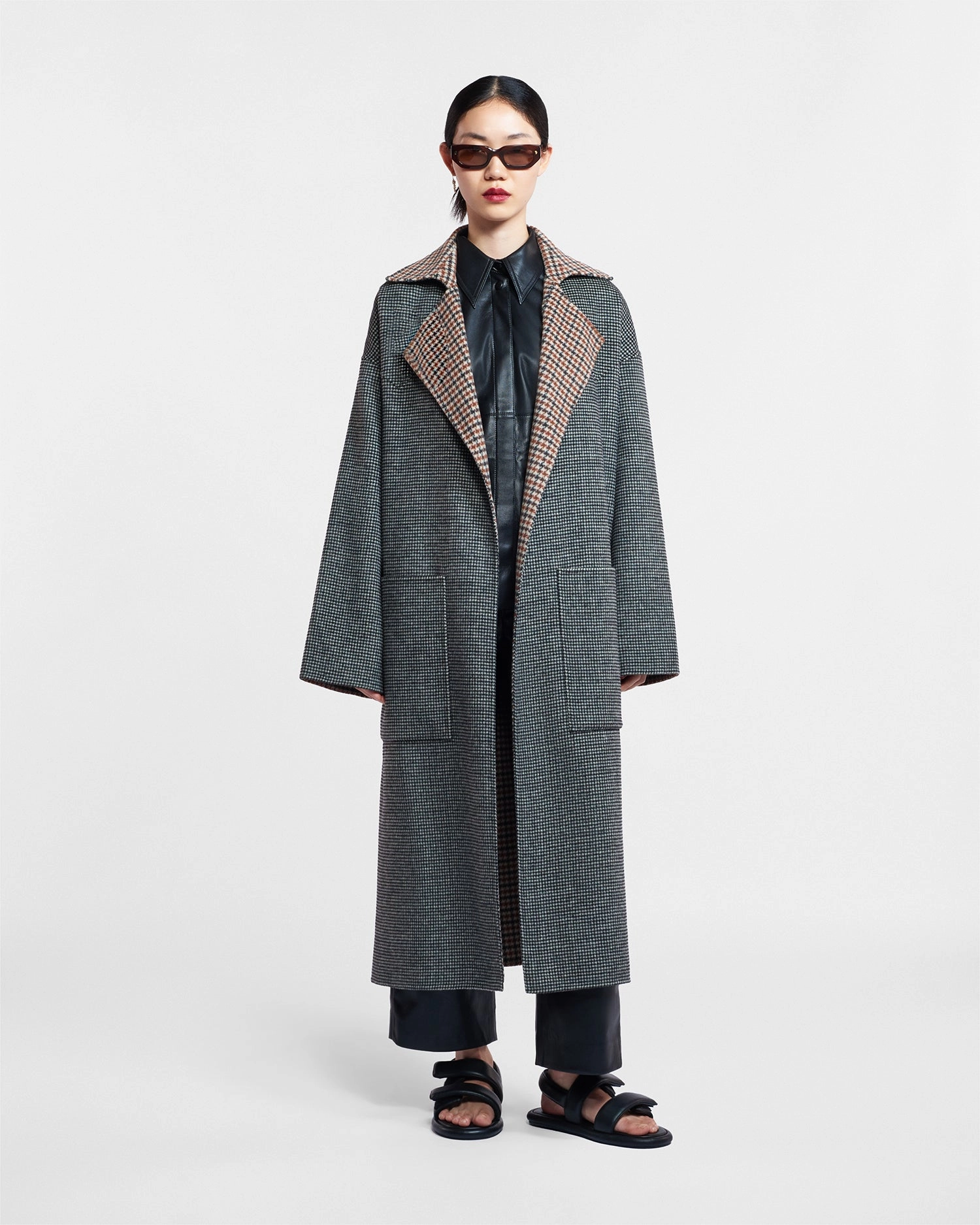 Alamo - Wool Silk Blend Robe Coat - Reversible Check Removable-part-quality