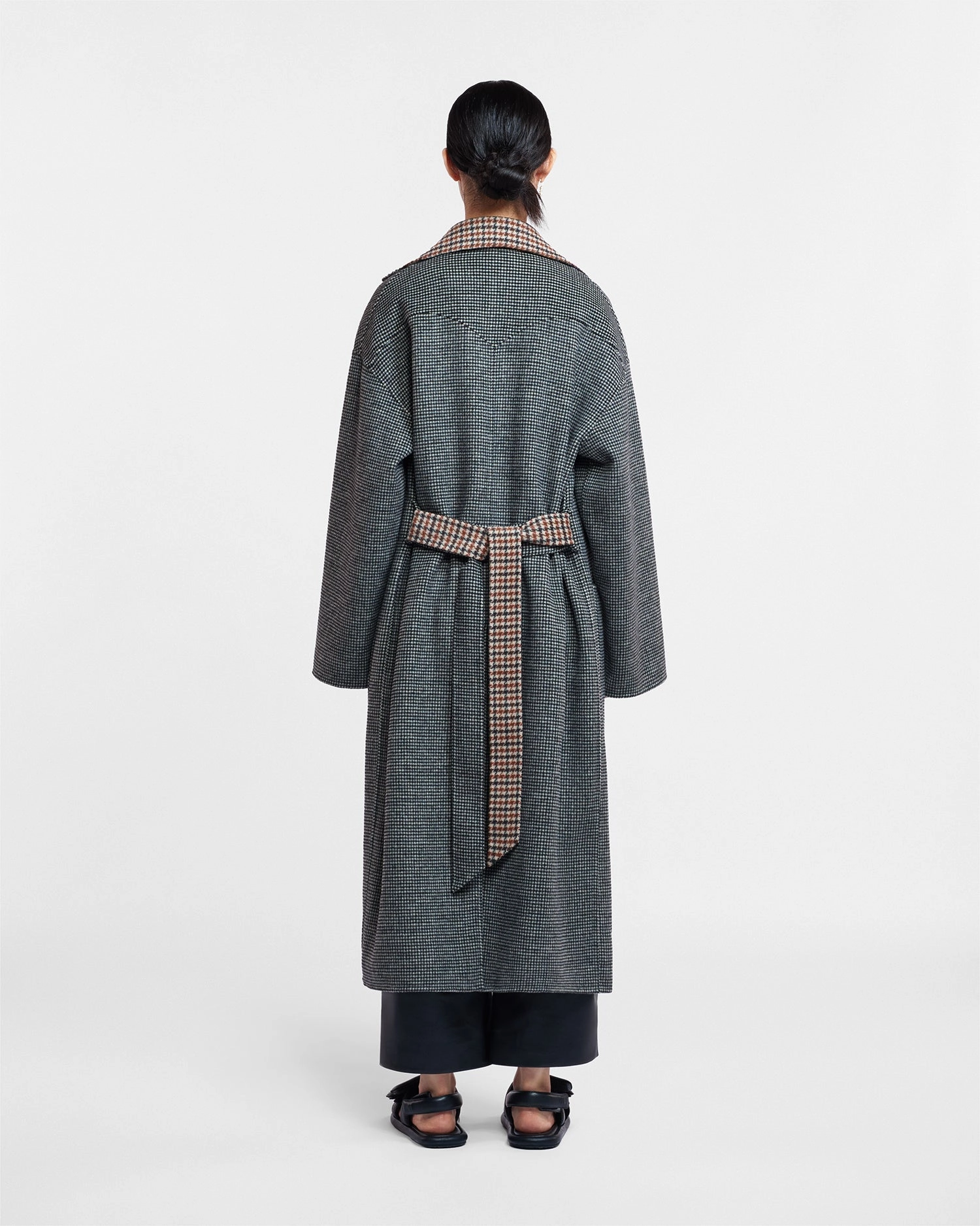 Alamo - Wool Silk Blend Robe Coat - Reversible Check Water-resistant