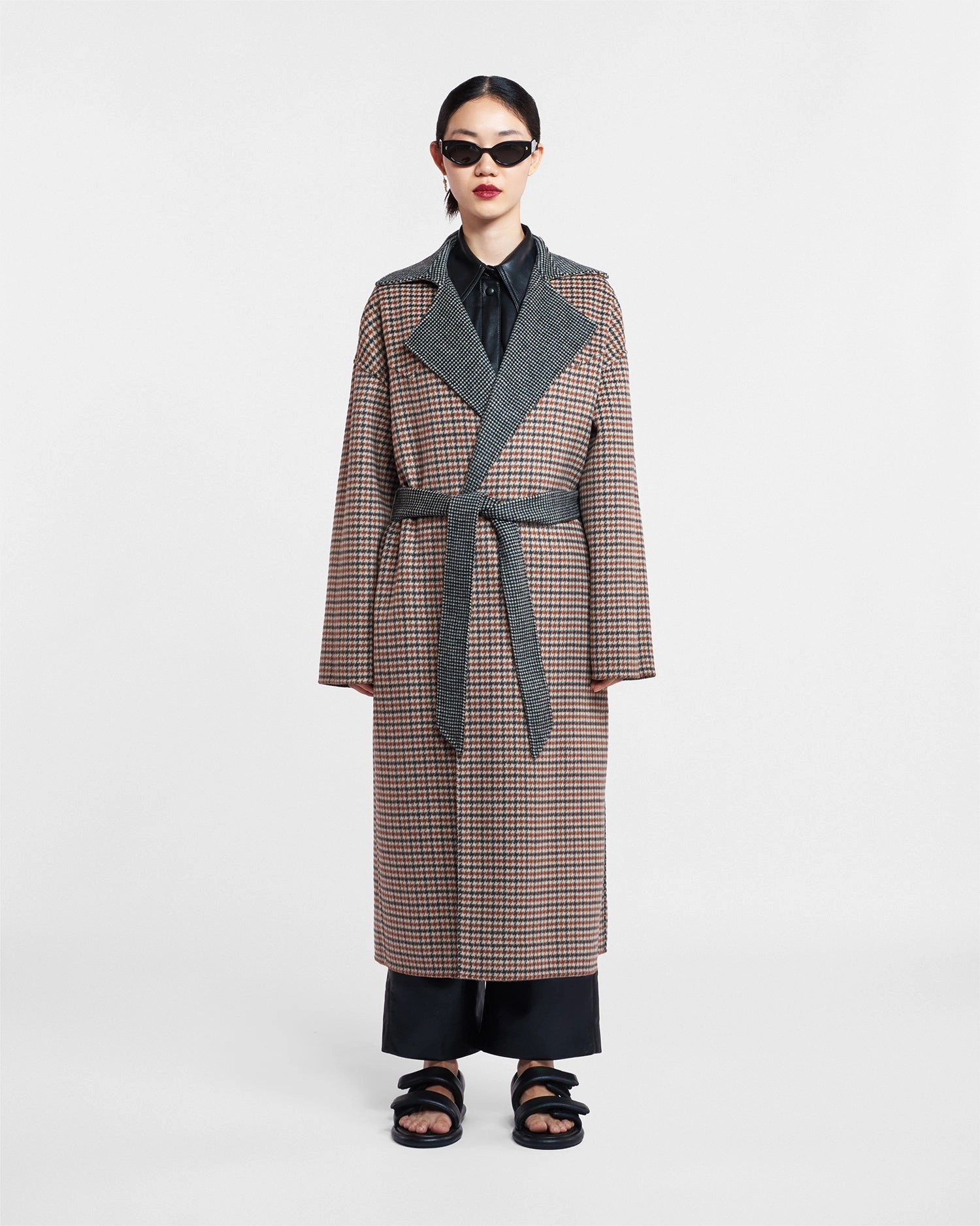 Relaxed-fit Alamo - Wool Silk Blend Robe Coat - Reversible Check