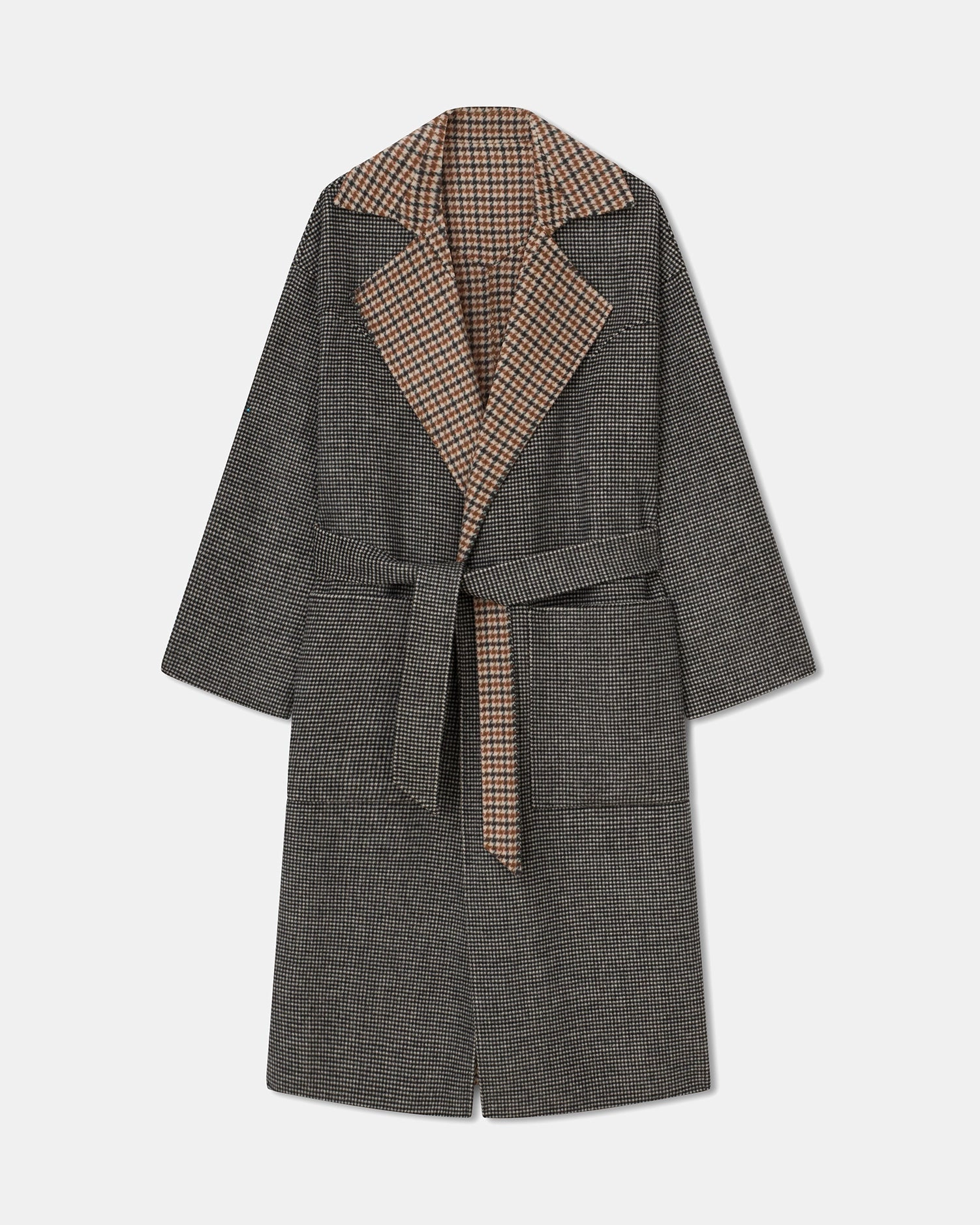 Alamo - Wool Silk Blend Robe Coat - Reversible Check Capri-style UV-protection-feature-quality