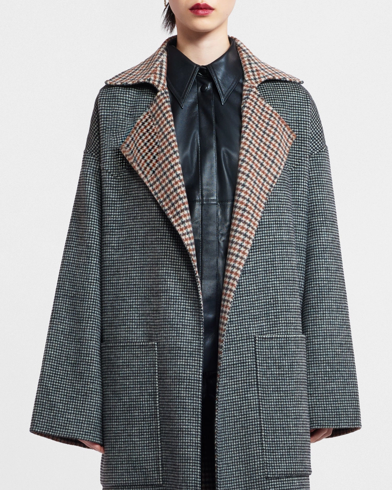 Alamo - Wool Silk Blend Robe Coat - Reversible Check Tear-resistant