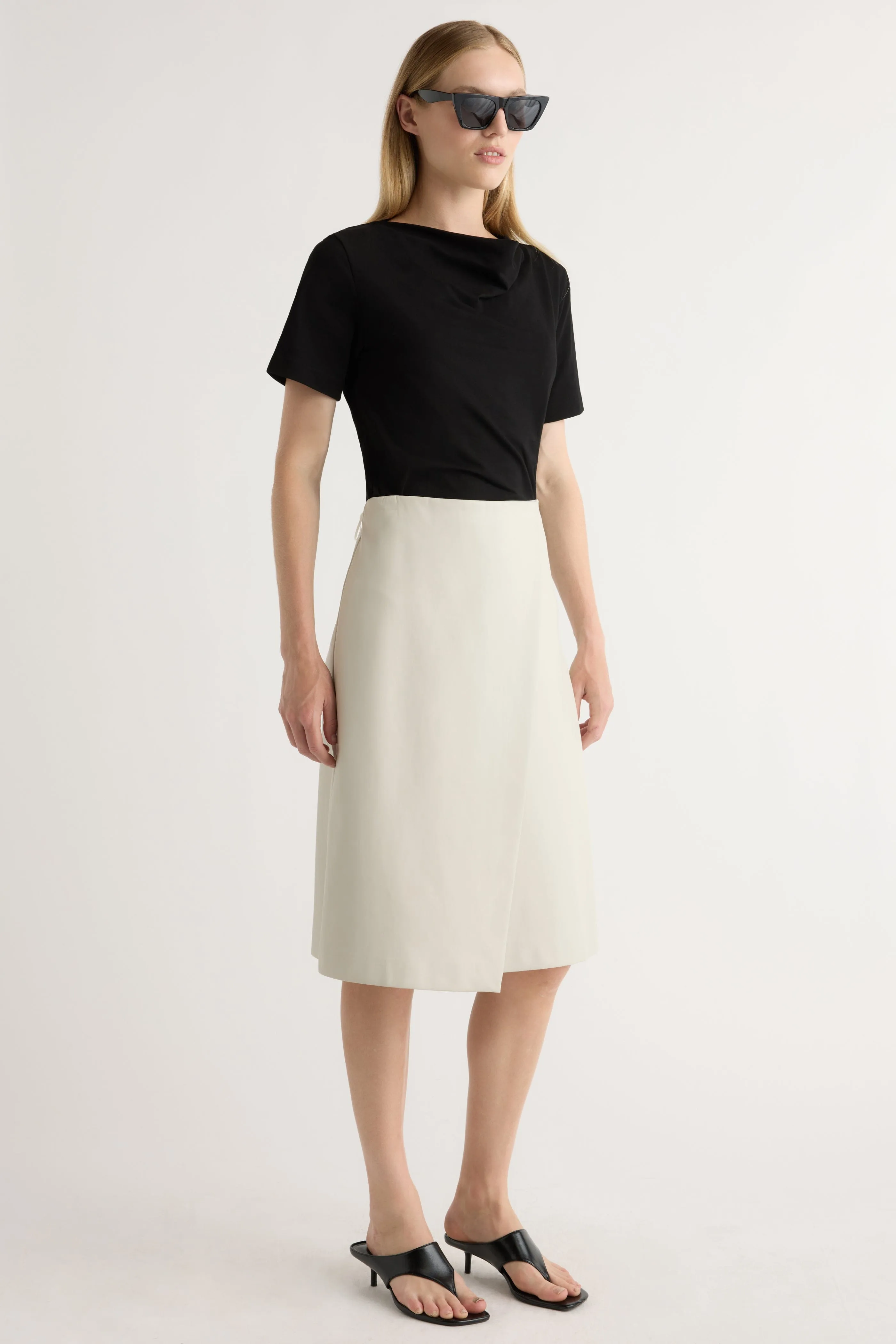 Alba Asymmetric Vegan Leather Skirt Crisscross Details Reinforced Seams