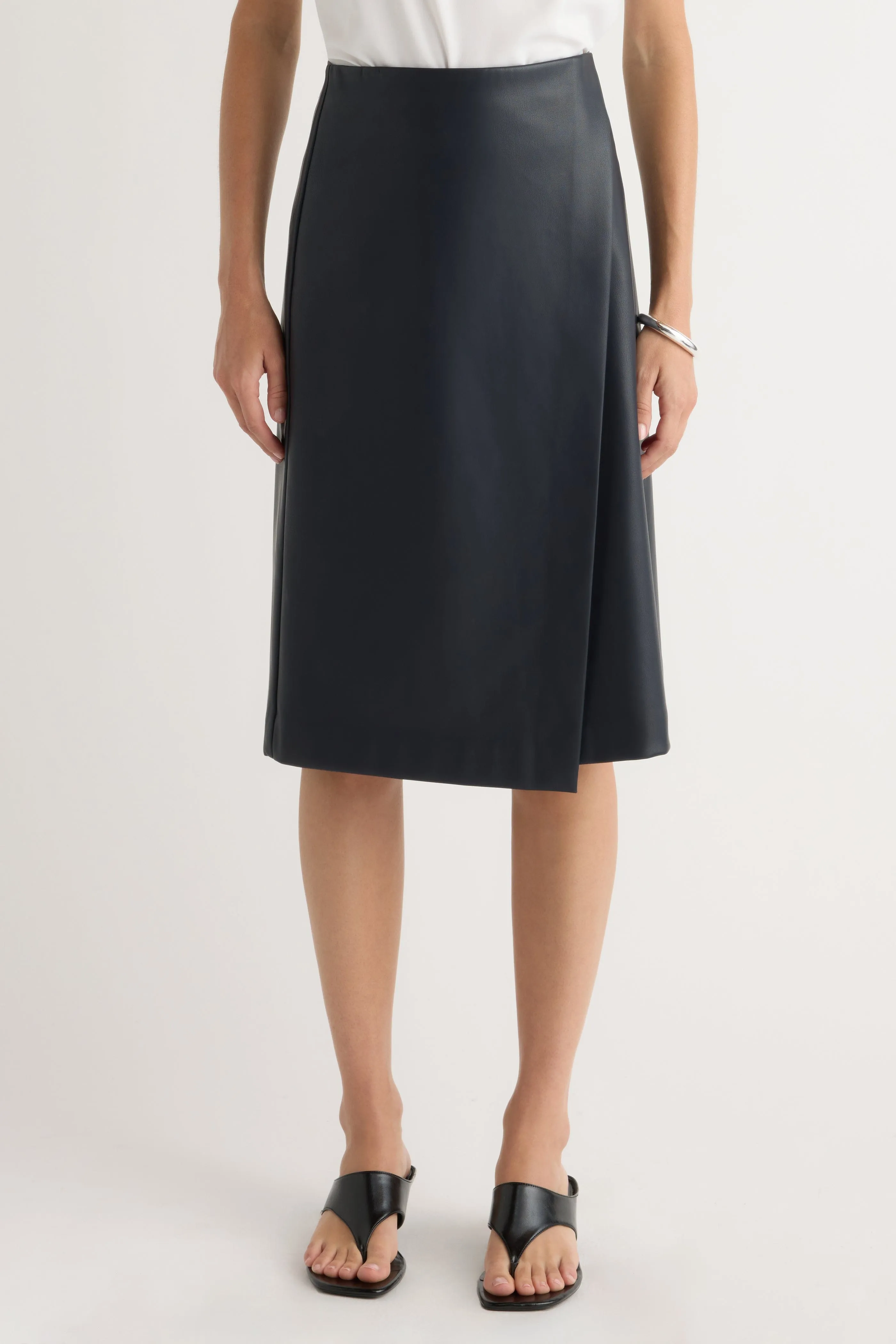 Alba Asymmetric Vegan Leather Skirt Detachable Detail Lightweight texture