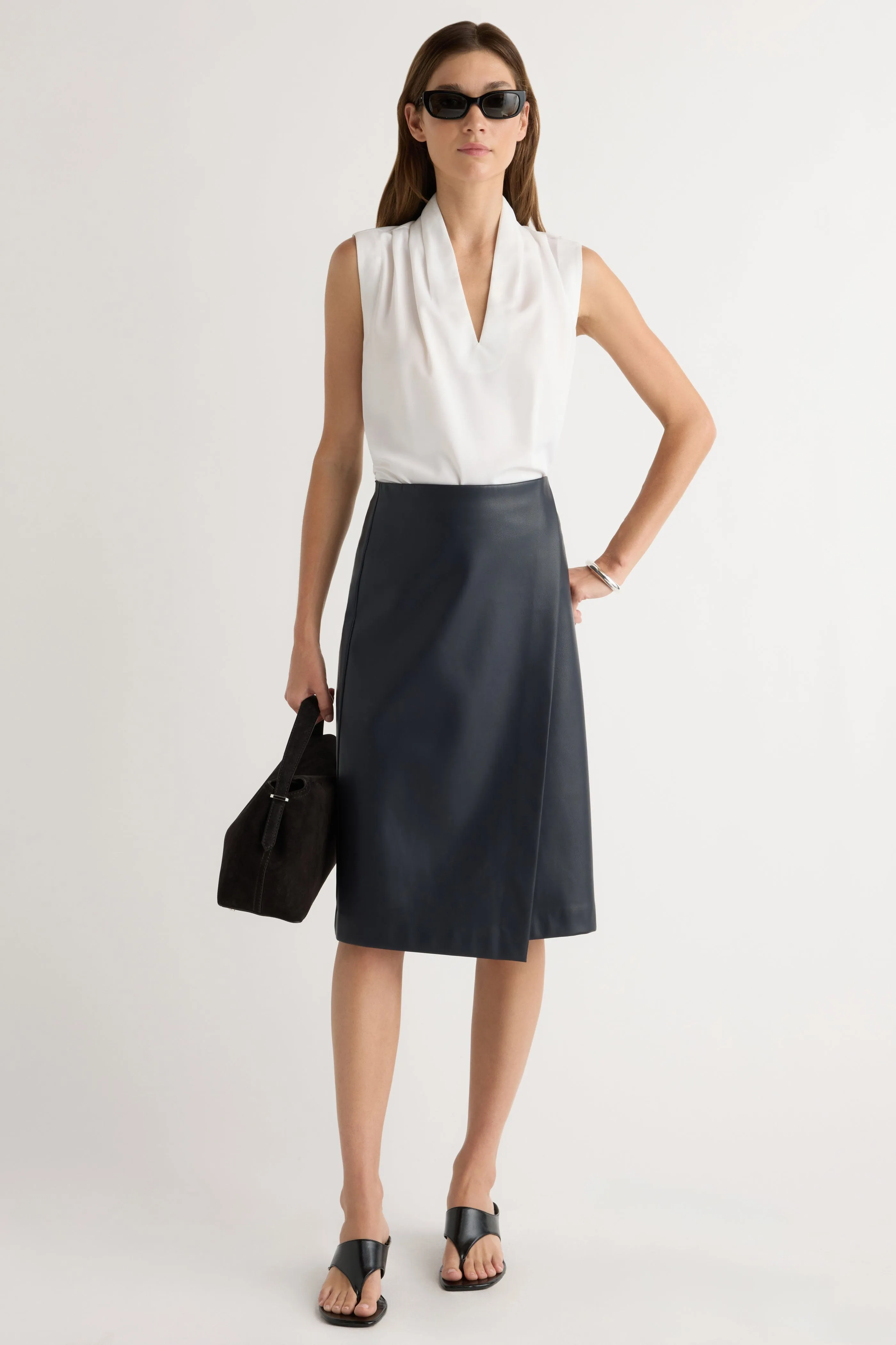 Alba Asymmetric Vegan Leather Skirt Polished Fit