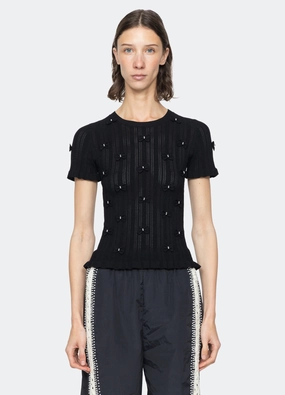 Breathable Knit Fabric Silicone Print Detail Alberta Top