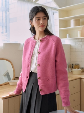 Street Comforted Chic Look Alicia Round Neck Short 100%Wool Cardigan