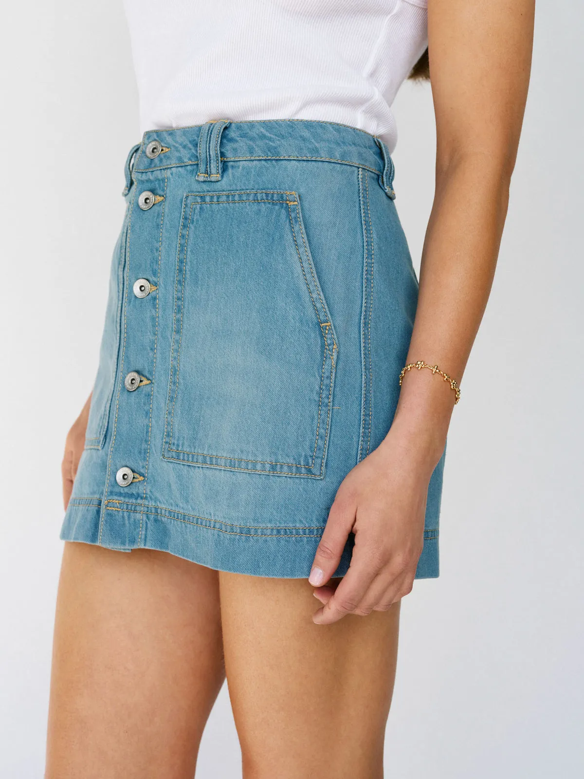 Fashionable Look All Buttoned Up Denim Skirt Dream Team