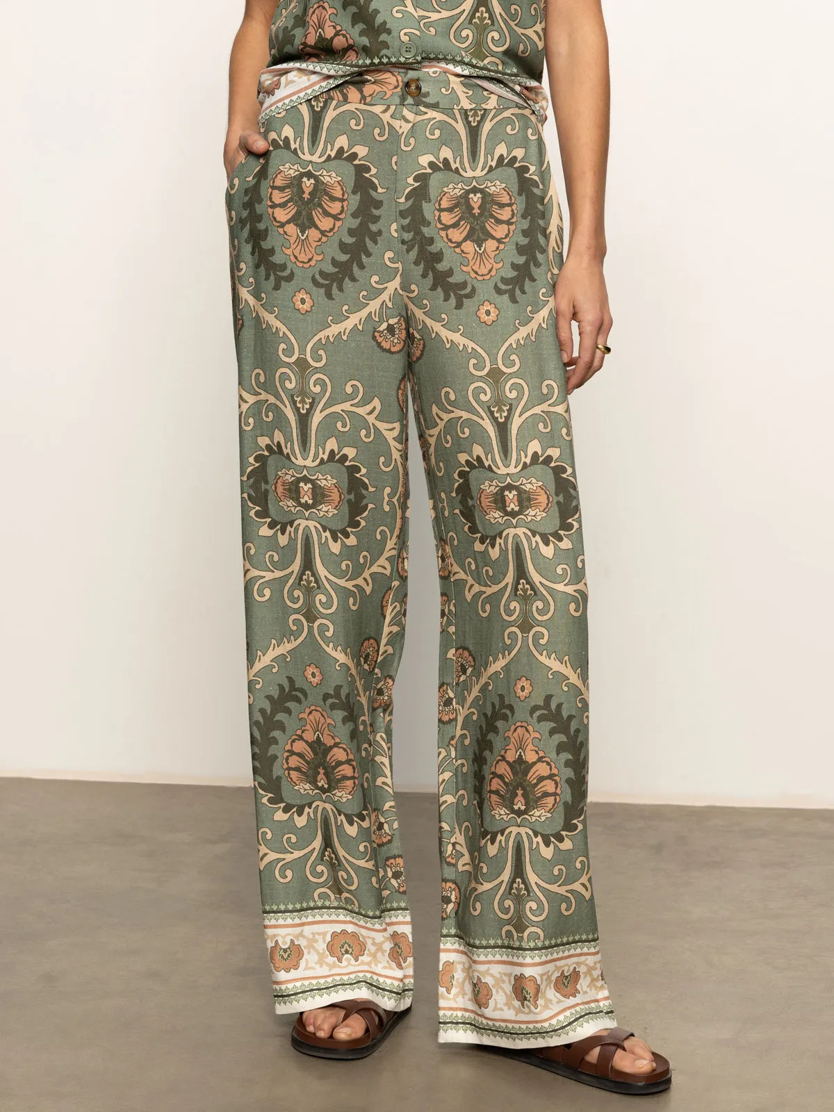 The Soft Semi High Rise Trouser Mezzo Sage LowProfileWaistband
