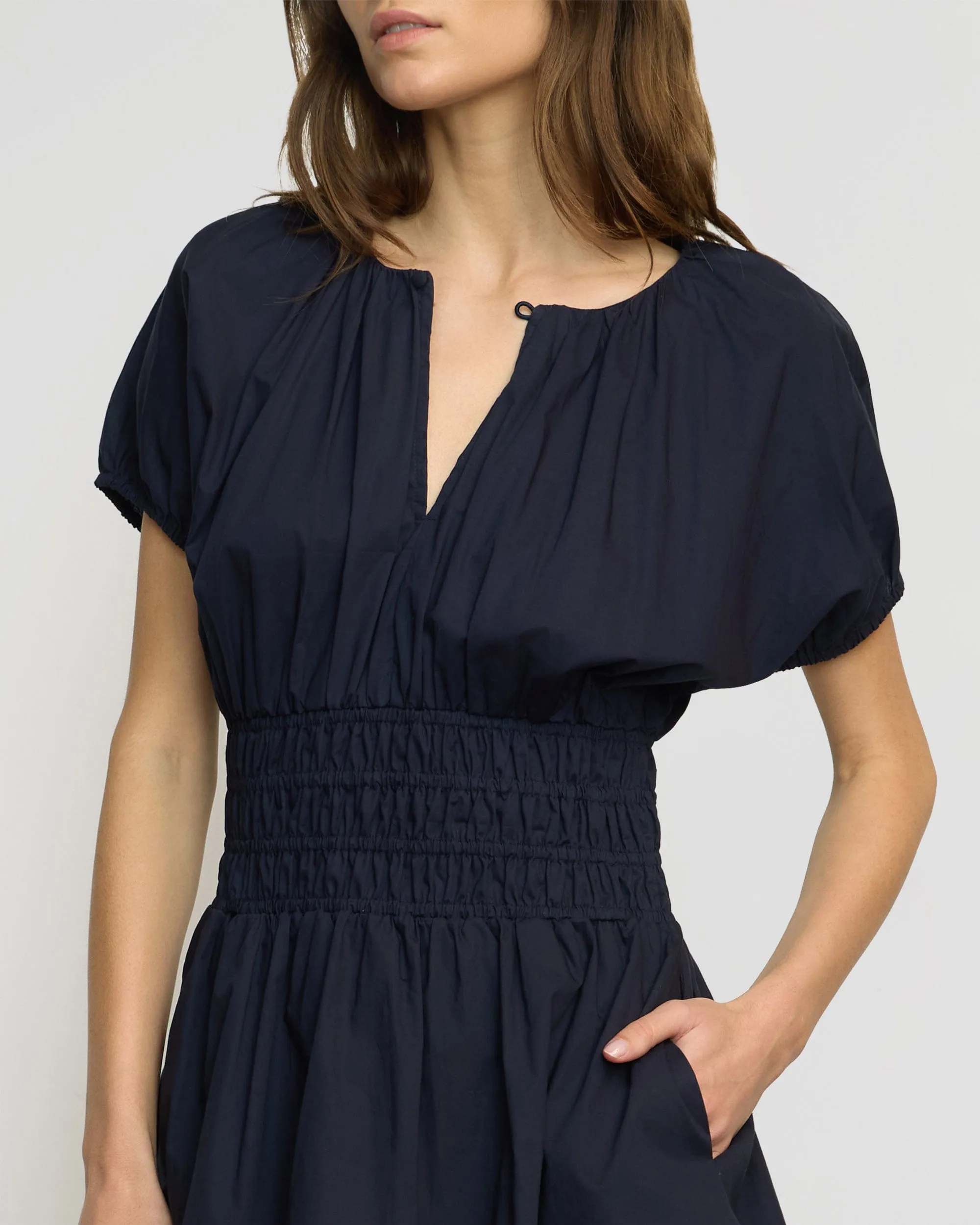 Silky Drape Kaci Cinched-Waist Organic Cotton Dress
