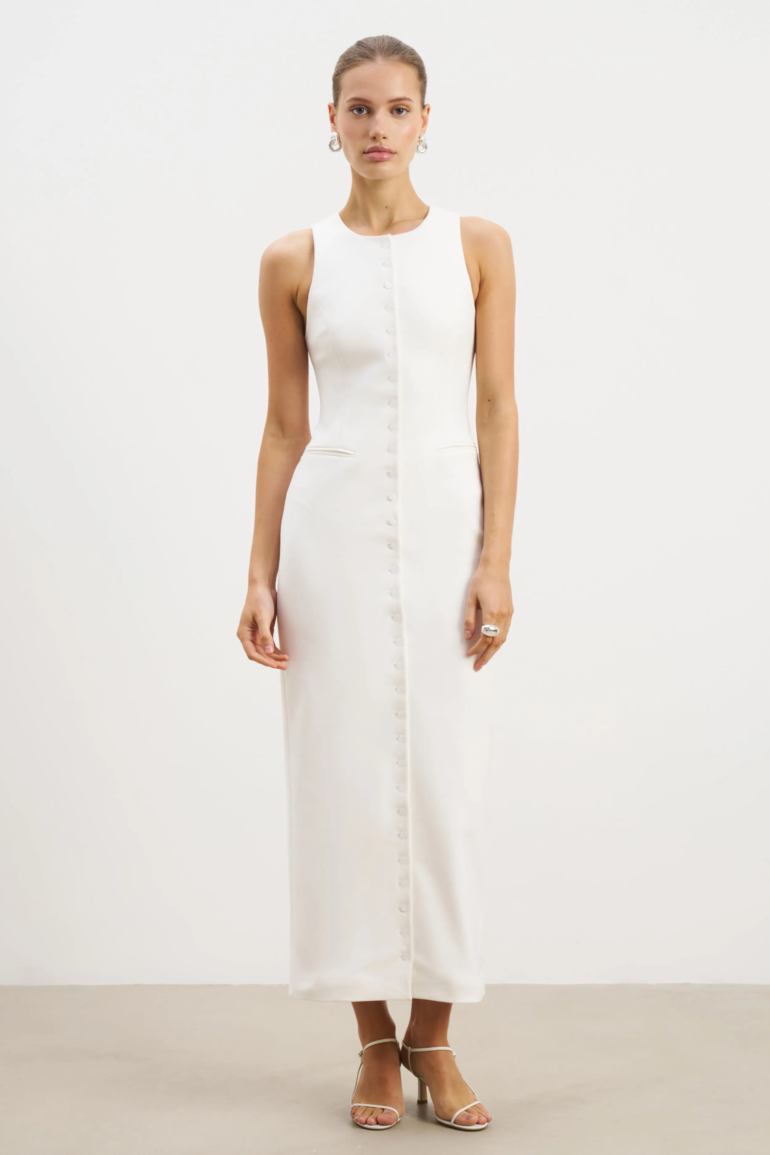 Tailored Button Down Maxi Dress - White Refined Form