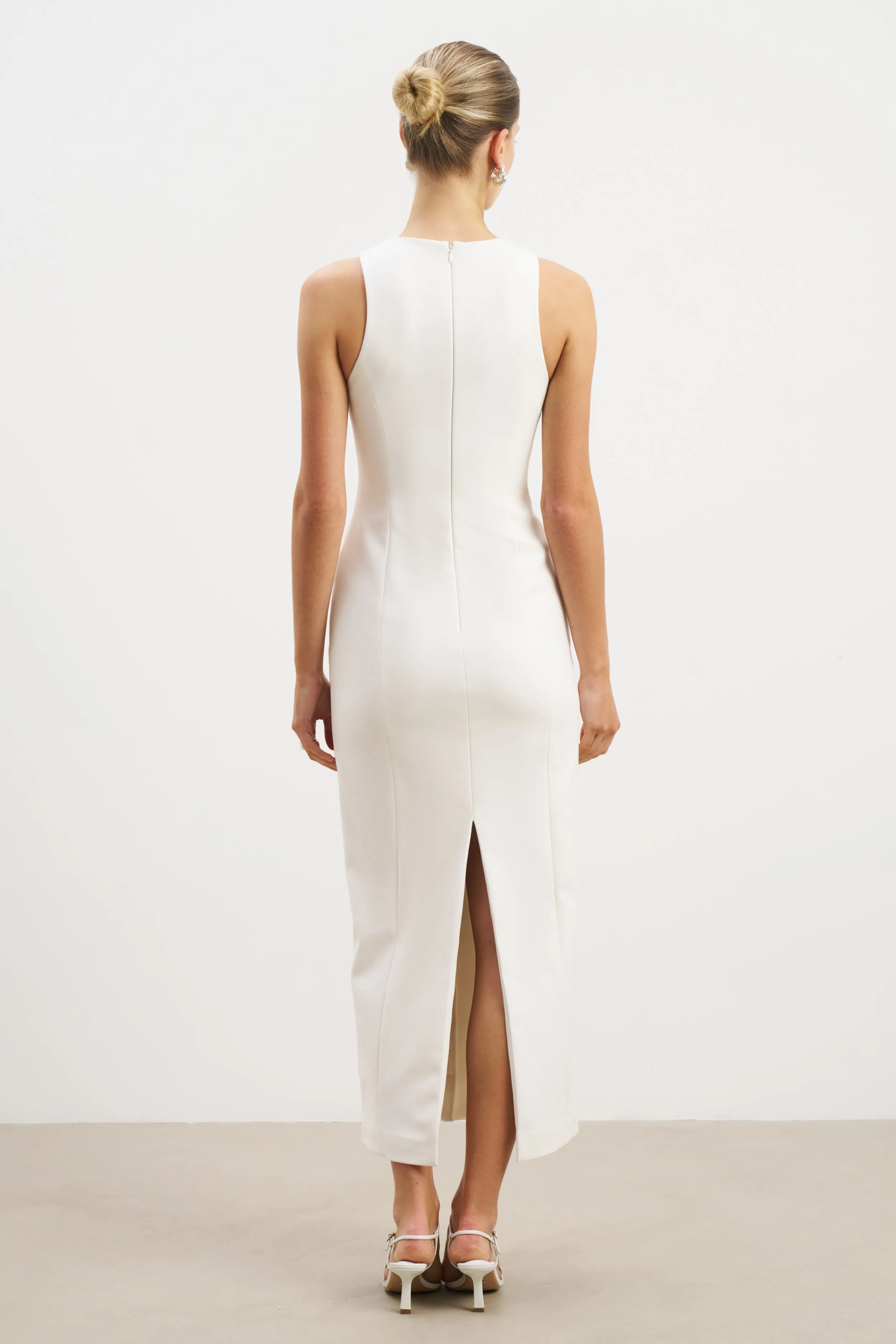 Smooth Mood Everyday Comfort Tailored Button Down Maxi Dress - White