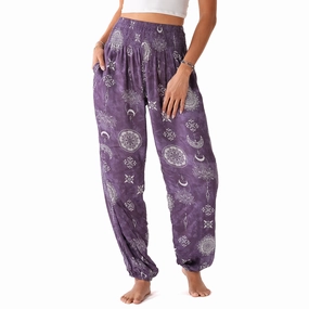 Versatile Waist OrganicCottonBlend Mystic Plum Harem Pants