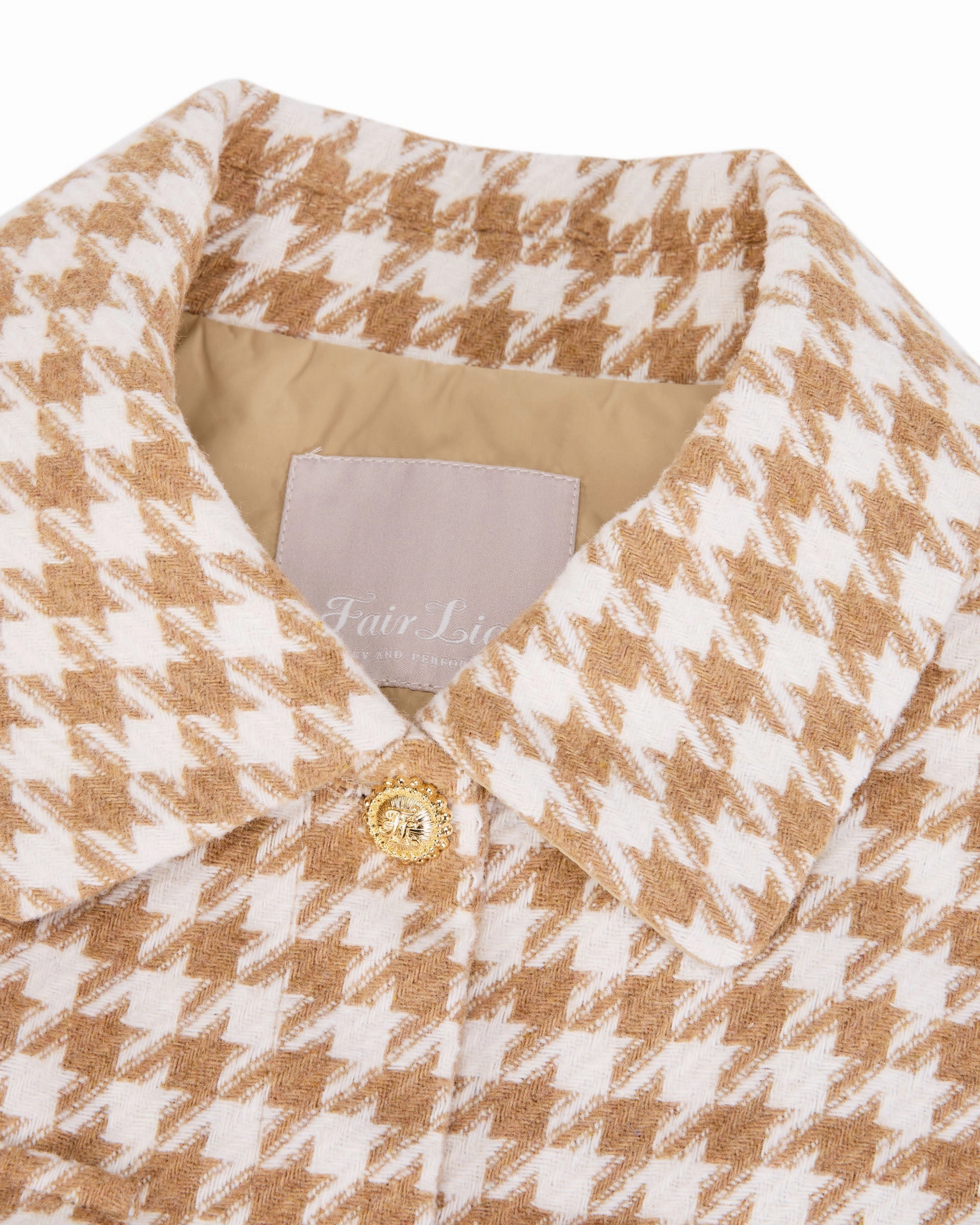 SoftInteriorLining Zero Waste Production Label Houndstooth Checkered Quilted Vest - Beige