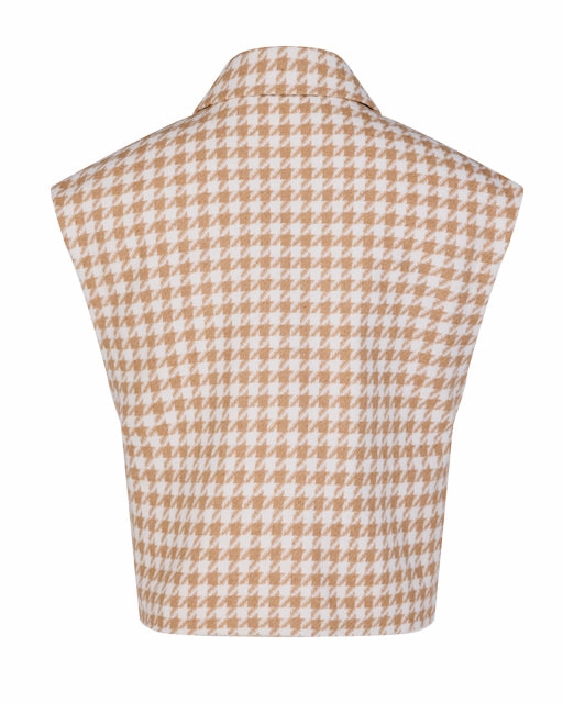 Houndstooth Checkered Quilted Vest - Beige Mesh Lining Durable Color Retention