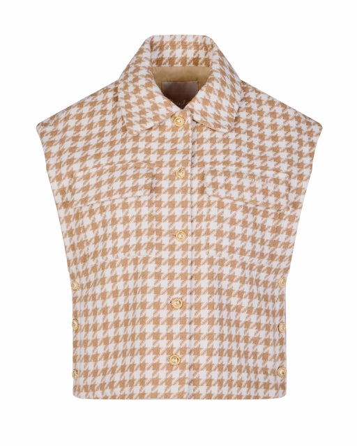 Houndstooth Checkered Quilted Vest - Beige Printed top