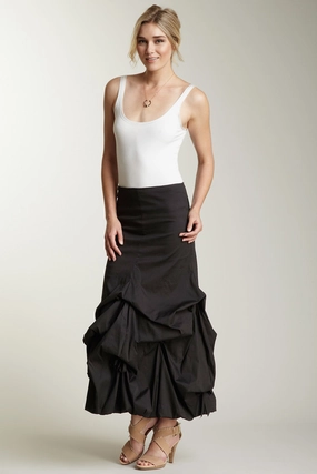 Edgy Look button detail Stretch Poplin Balloon Skirt - Black