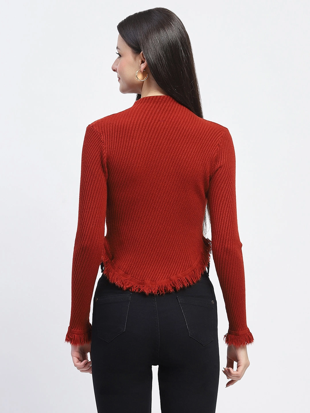 Madame Fur Cuffs and Hem Rust Red Sweater Vintage Wash Finish