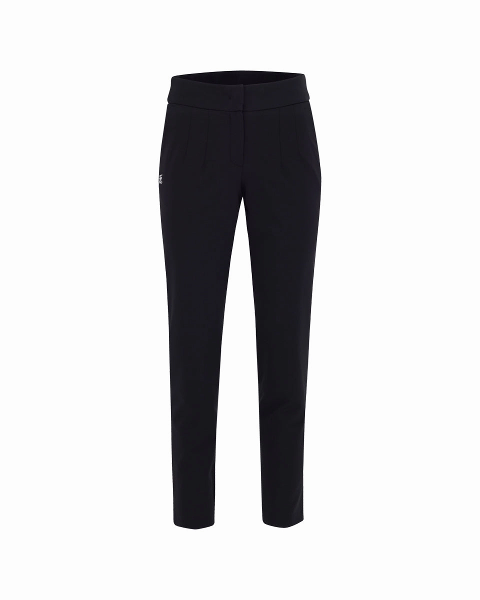 Packable design DoubleLayeredFabric Back band straight fit pants - Black