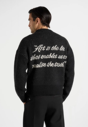 Cool Layer Kamil - Art Slogan Brushed Wool Knit Jumper - Black