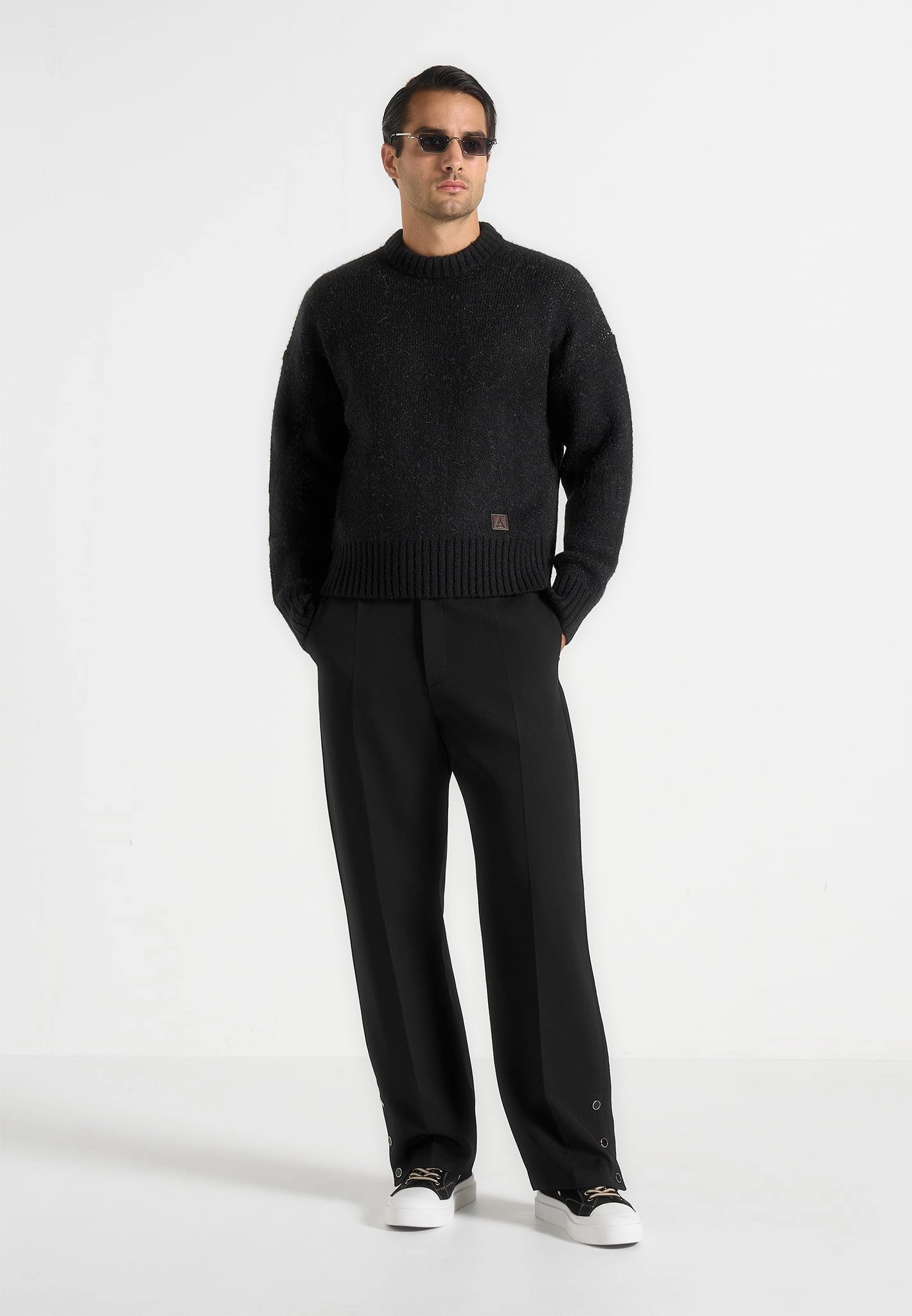 Kamil - Art Slogan Brushed Wool Knit Jumper - Black Clean Cut
