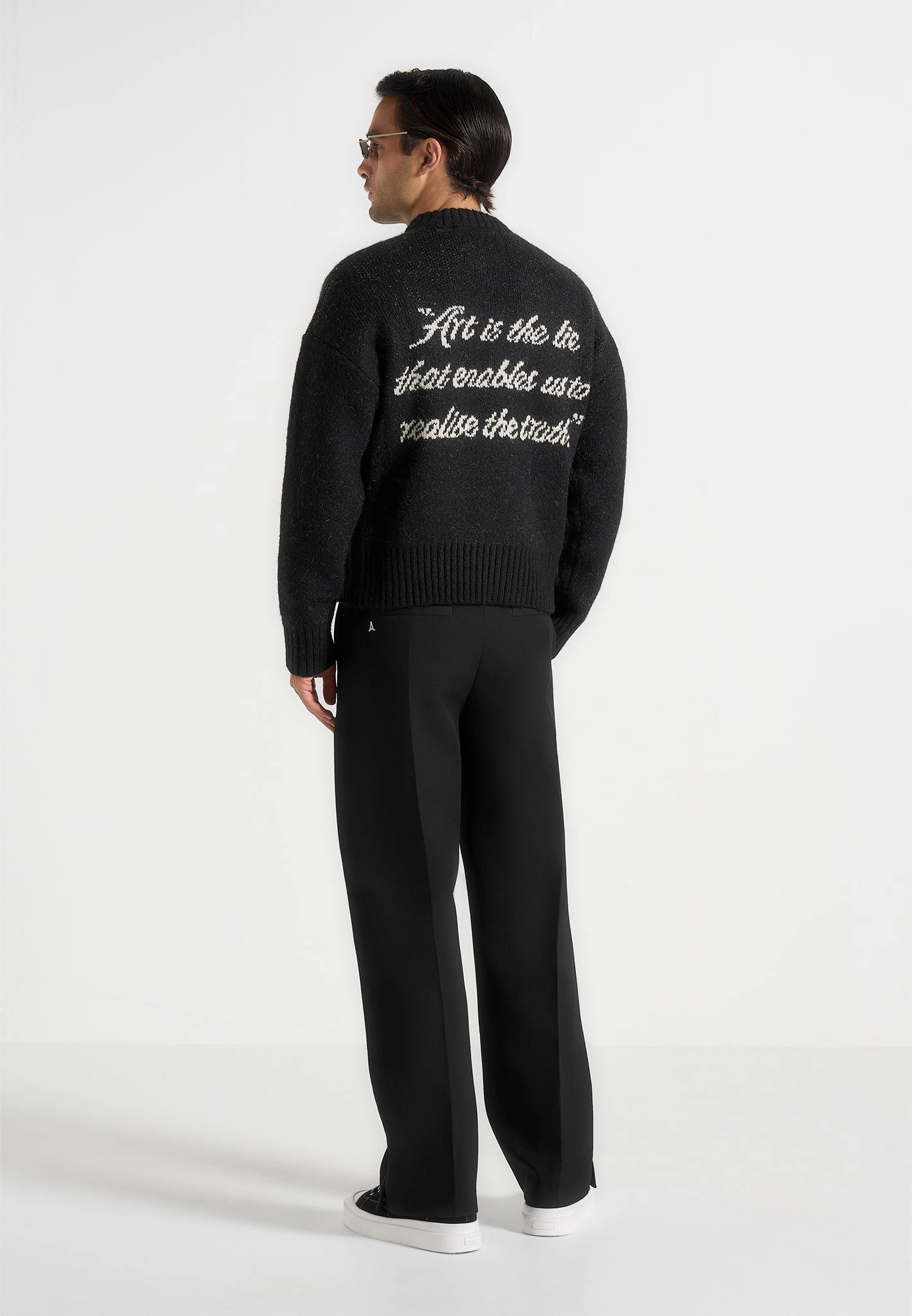 Garment Dyed Kamil - Art Slogan Brushed Wool Knit Jumper - Black