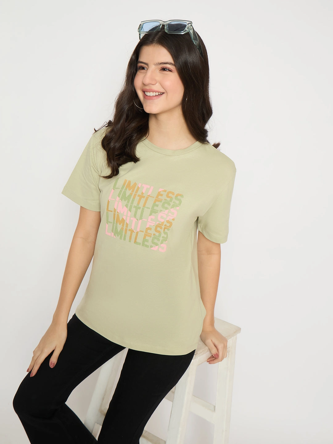 Microfiber Blend Customizable Madame Printed Pear Green Cotton T-shirt