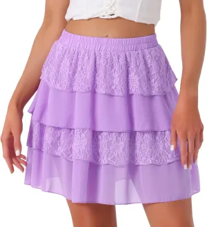 Allegra K Women's Ruffled High Waist Mini Layered Tiered Skirt