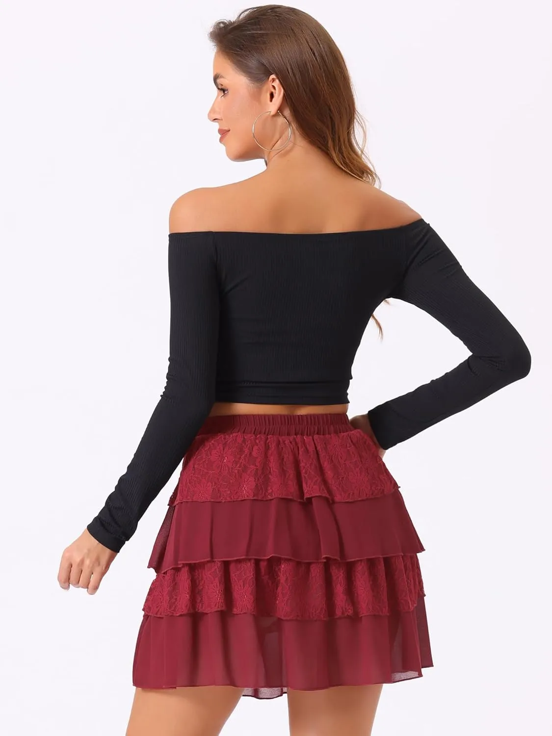 Allegra K Women's Ruffled High Waist Mini Layered Tiered Skirt