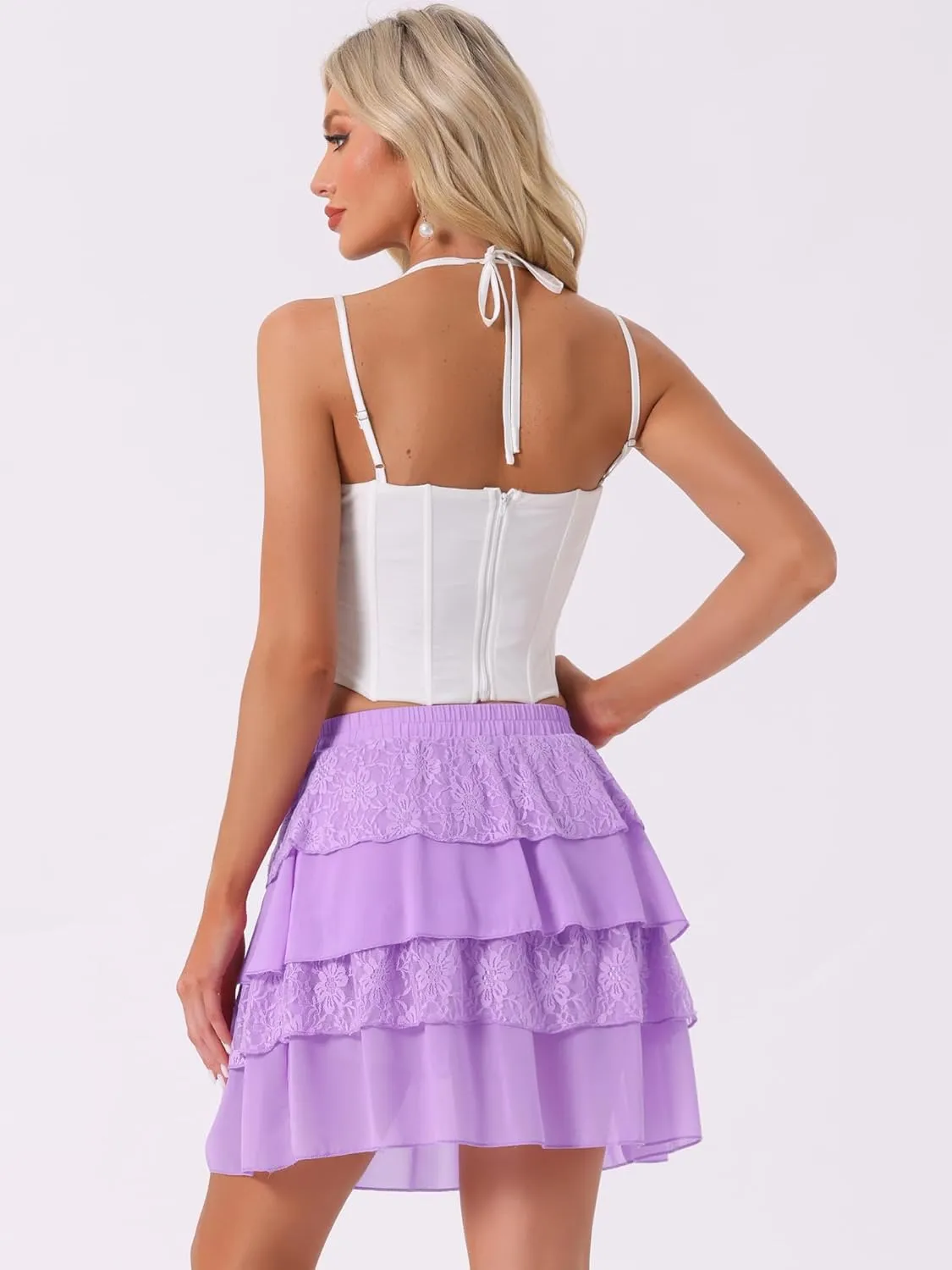 Allegra K Women's Ruffled High Waist Mini Layered Tiered Skirt