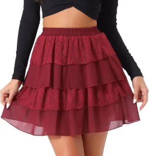 Allegra K Women's Ruffled High Waist Mini Layered Tiered Skirt