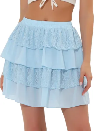 Allegra K Women's Ruffled High Waist Mini Layered Tiered Skirt