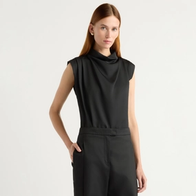 Allegra Gathered-Neck Sleeveless Blouse MeshPanelIntegration