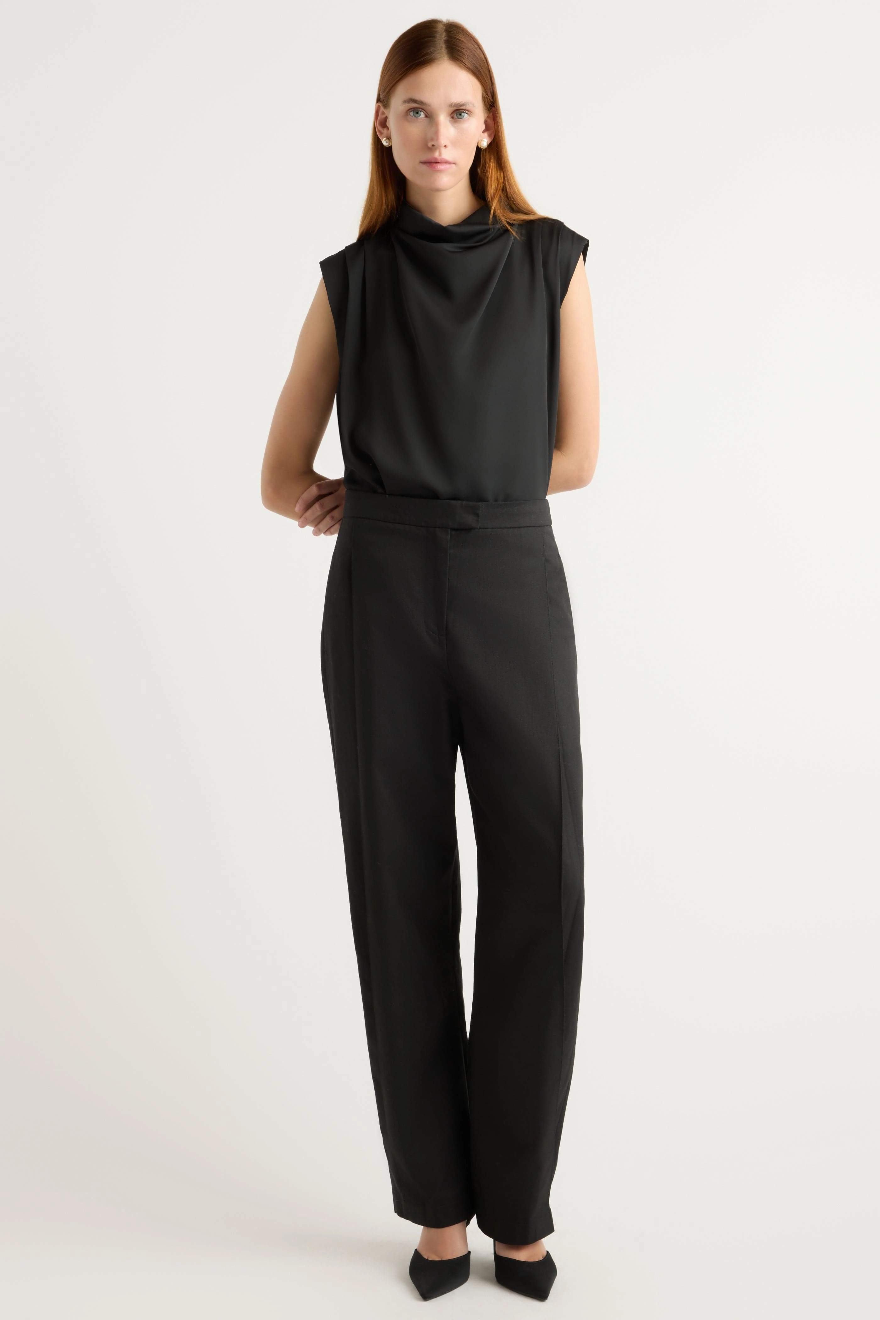 Allegra Gathered-Neck Sleeveless Blouse FlexibleElasticatedEdging RelaxedSilhouette