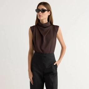 Allegra Gathered-Neck Sleeveless Blouse Natural Fiber Blend