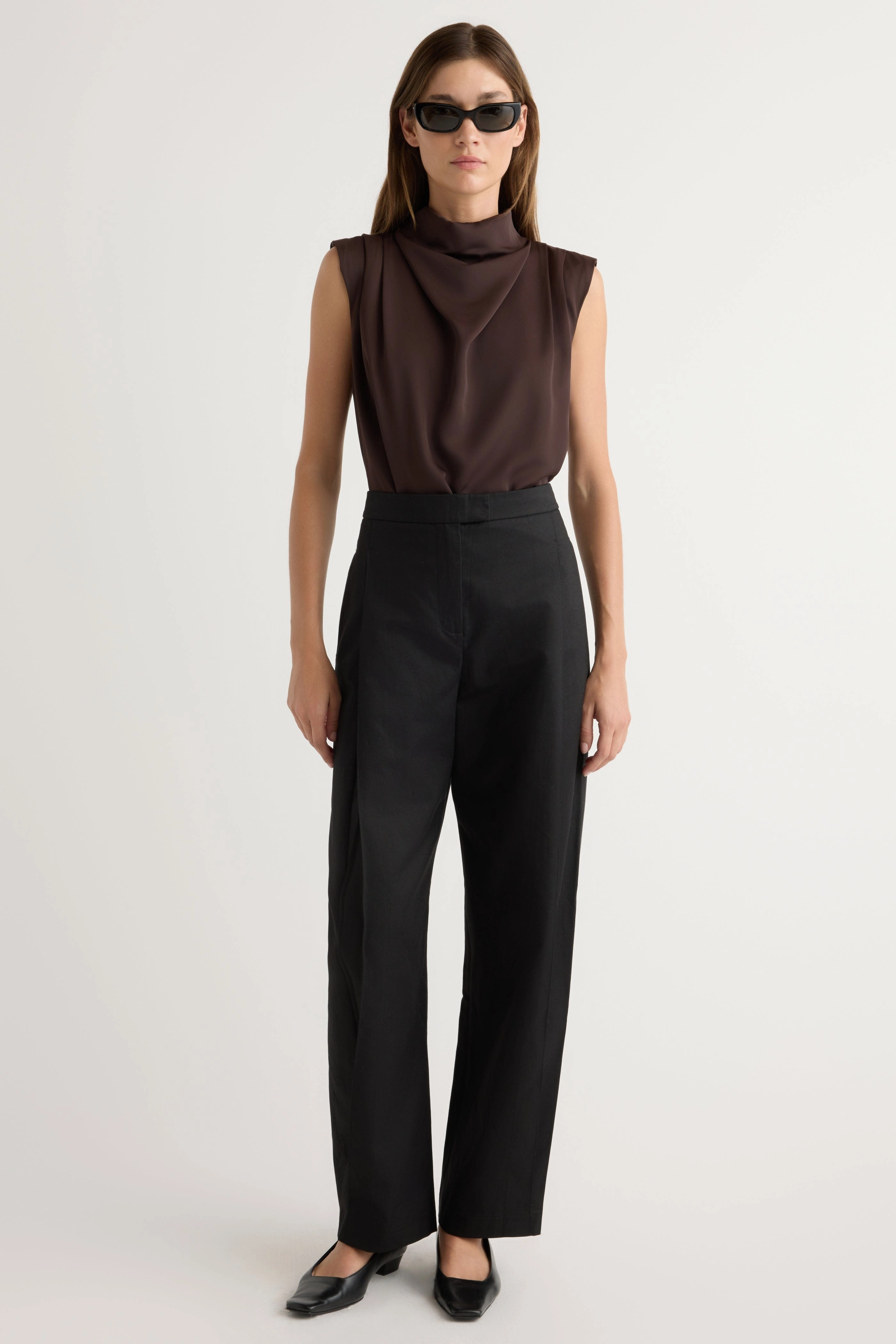 Hidden Zipper Allegra Gathered-Neck Sleeveless Blouse