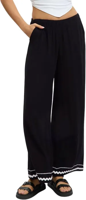 Allimy Women's Summer Casual Midi High Rise Flowy Wide Leg Linen Pants