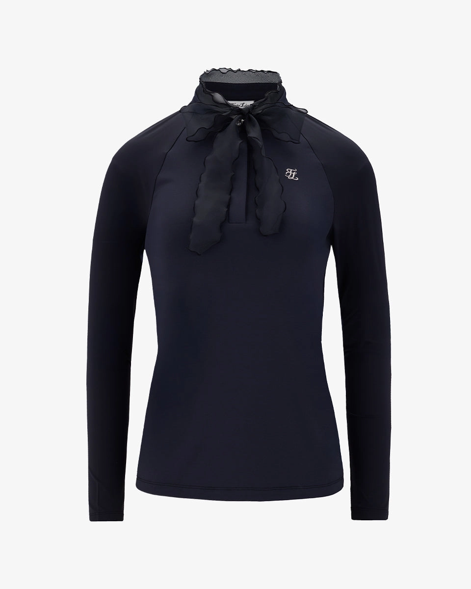Organza Ribbon Long Sleeve Cooling T-Shirt - Black All Over Print Technique Laser Cut Edges
