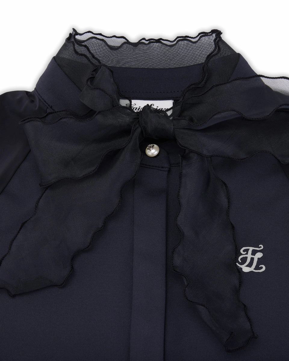 Organza Ribbon Long Sleeve Cooling T-Shirt - Black AntiPillingTreatment