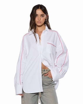 STINGER ASTRA LS SHIRT WHITE/RED V-neck Shirt FlexibleNeckline