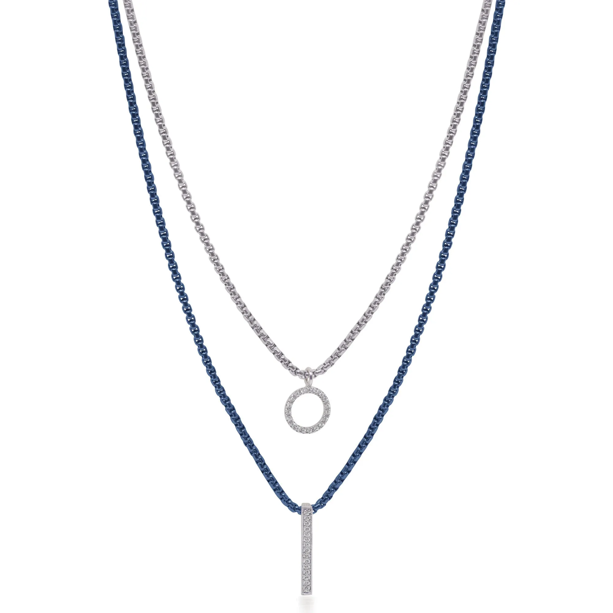 ALOR 1/5ctw Diamond Blueberry and Grey Stainless Steel Chain and White Gold Double Layered Necklace
