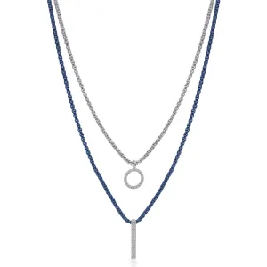 ALOR 1/5ctw Diamond Blueberry and Grey Stainless Steel Chain and White Gold Double Layered Necklace