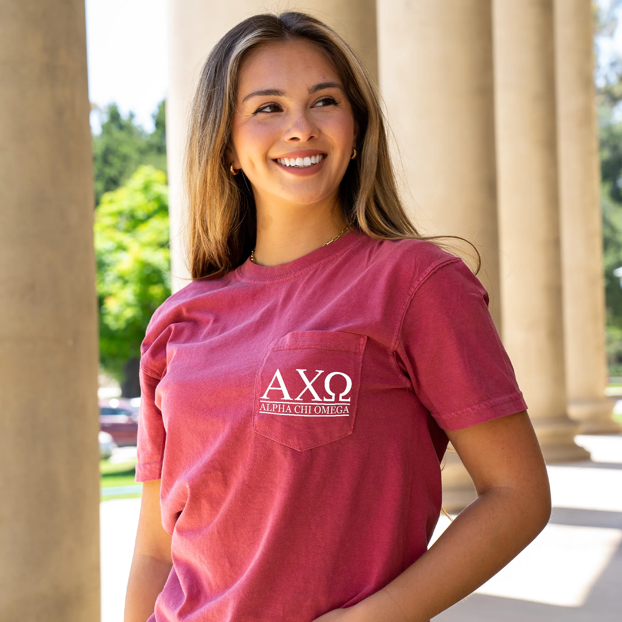 Alpha Chi Omega Block Letters Shirt - Crimson