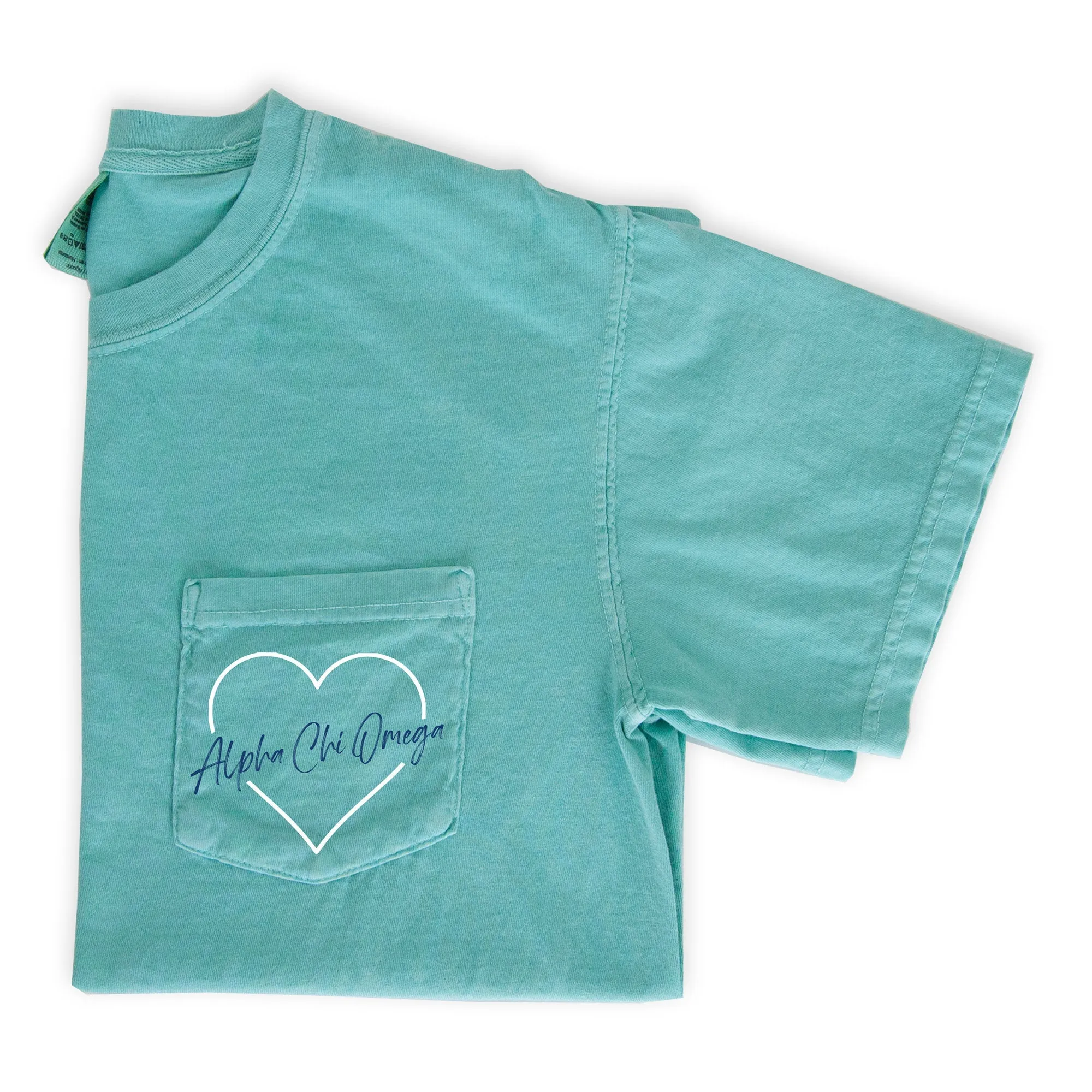 Alpha Chi Omega Heart Pocket T-Shirt - Mint