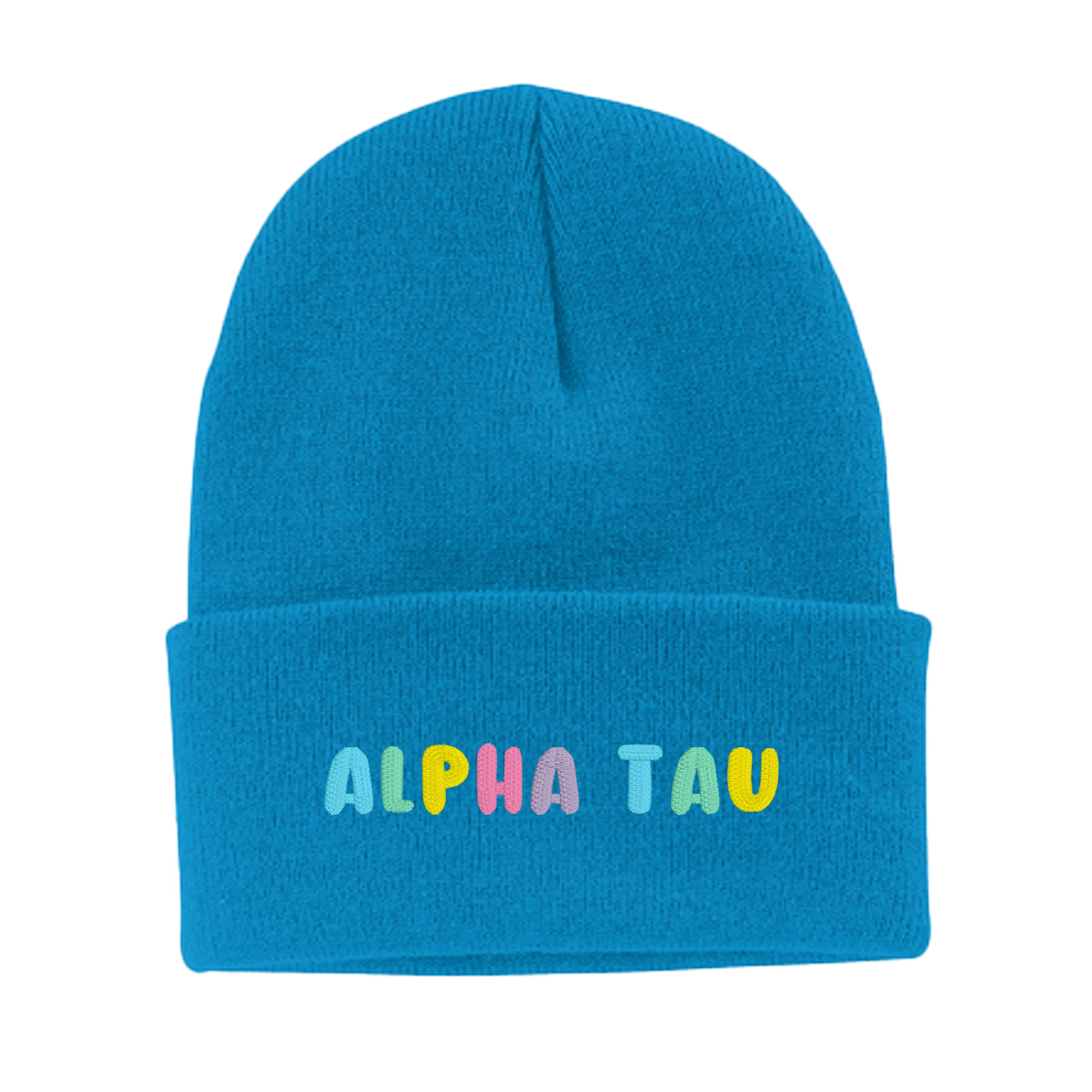 Alpha Sigma Tau Bubble Embroidered Beanie - Alpha Tau Pastel