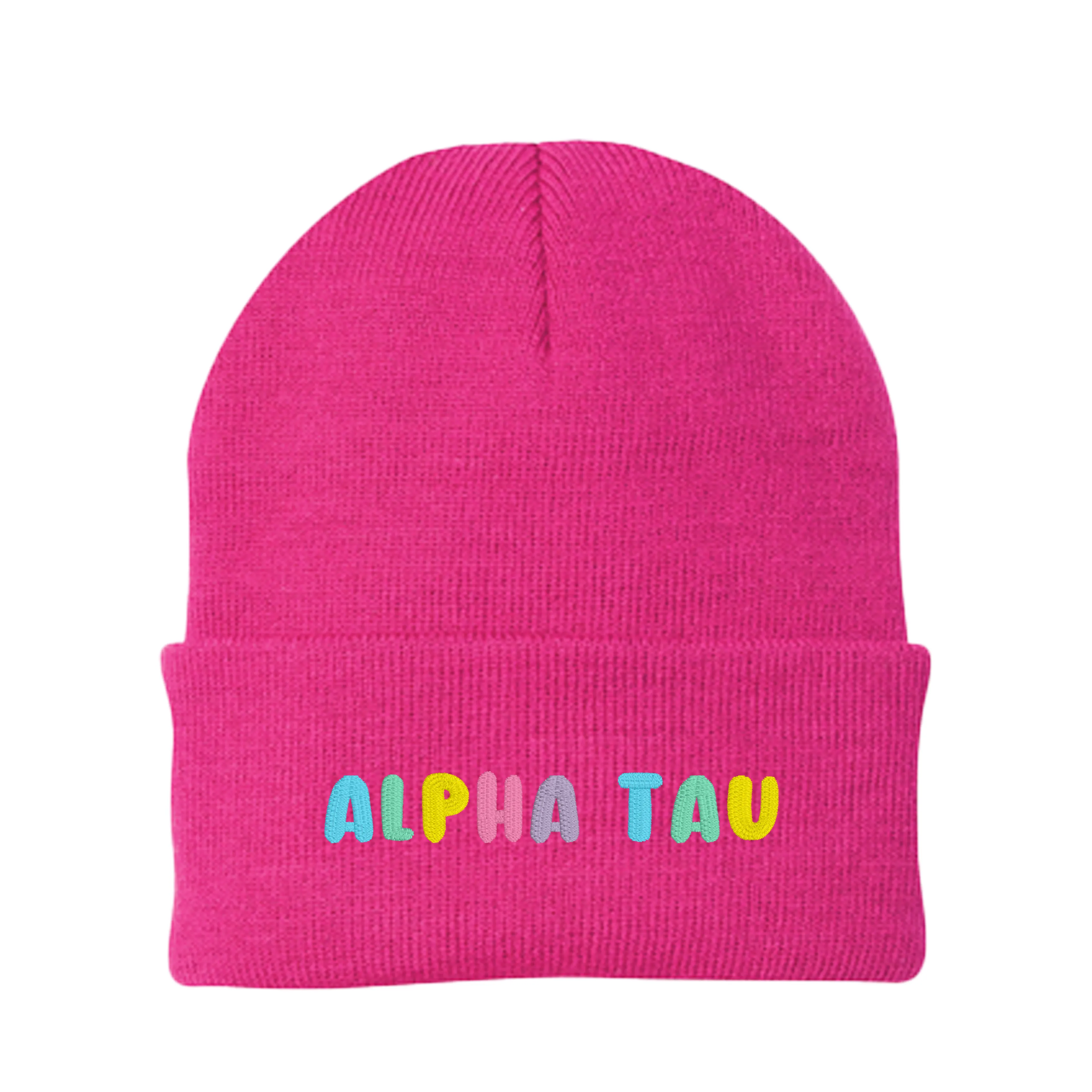 Alpha Sigma Tau Bubble Embroidered Beanie - Alpha Tau Pastel