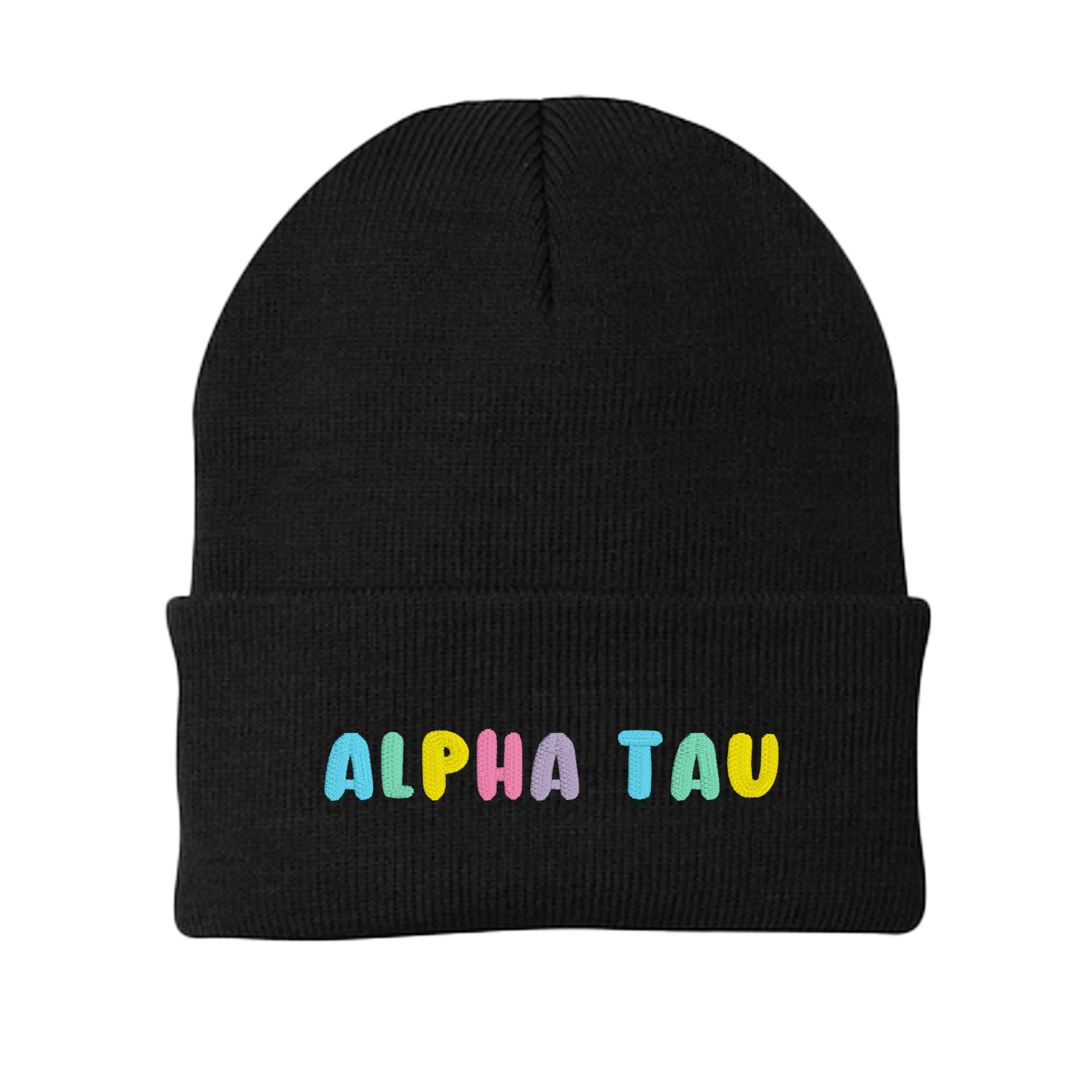 Alpha Sigma Tau Bubble Embroidered Beanie - Alpha Tau Pastel