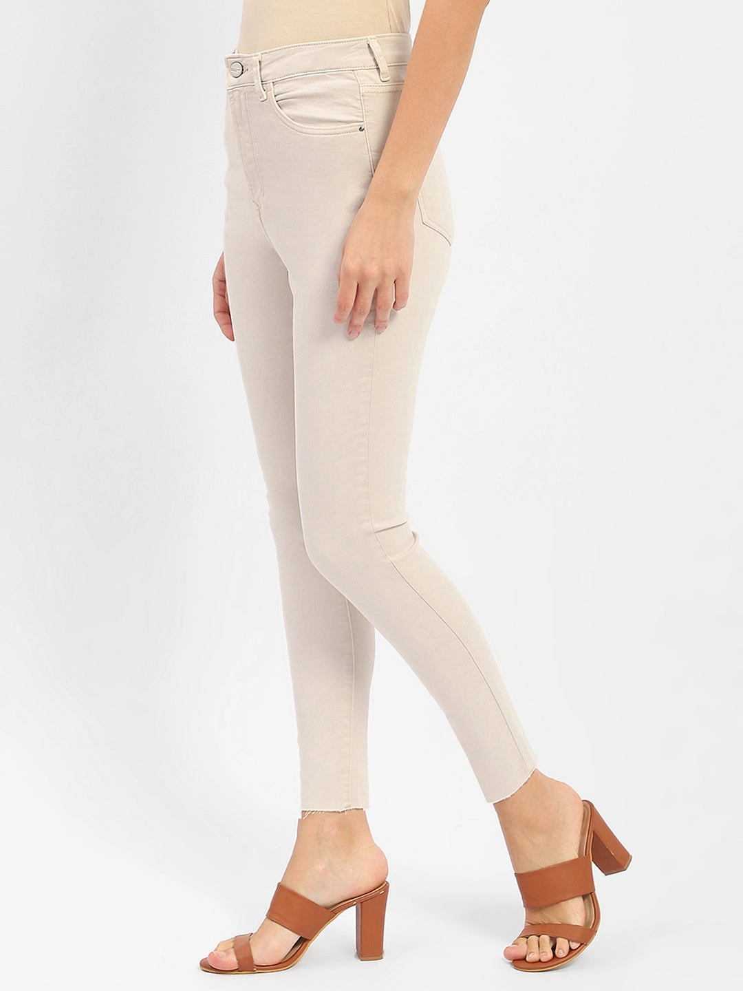 Madame Raw Hem Beige High Rise Skinny Fit Jeans Light Layers