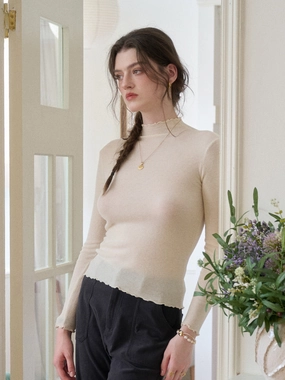 Tonal Stitching Detail Amanda Ruffle Collar 100% Wool Sweater